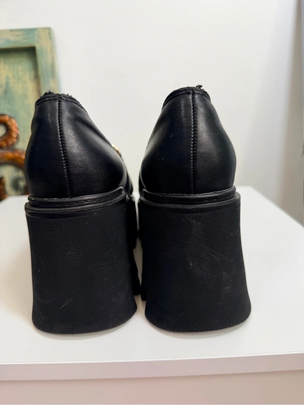 Fashion Nova Black Platform Loafers with Gold Chain